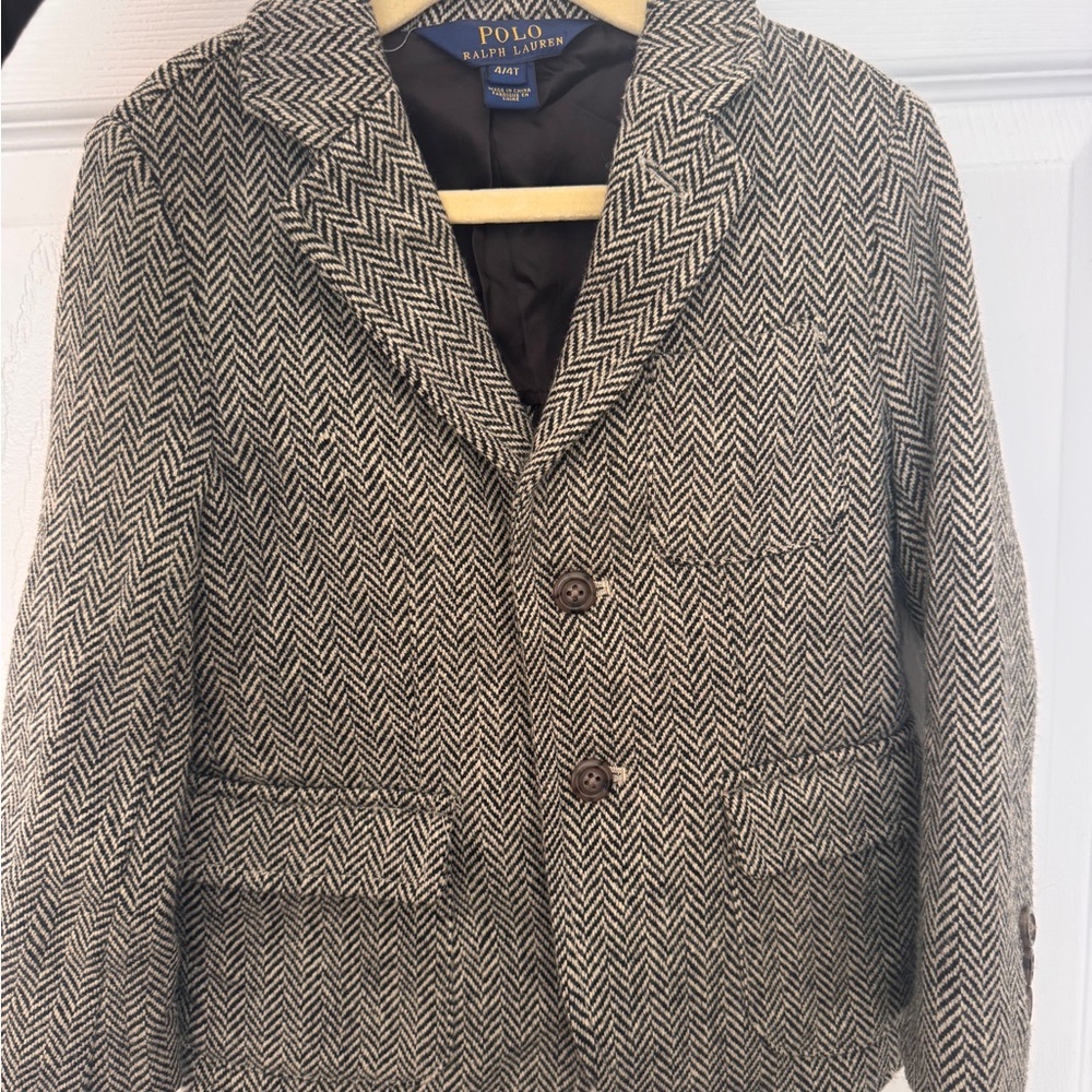 Polo by Ralph Lauren Boys Herringbone Blazer - Black/ Ivory/ Brown